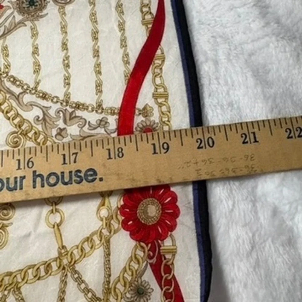 Vtg CELINE Scarf Handkerchief Chain Floral Silk White 20
